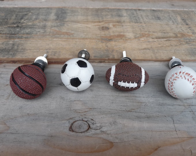 Set of 4 Baseball Knobs Softball or Baseball Drawer Pull Sports Theme