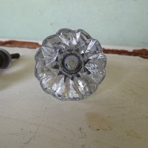 Flare Cut Flower Bud Star Clear GLASS Knob Drawer Pull Rustic Romantic Country