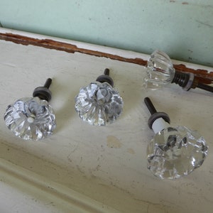 Flare Cut Flower Bud Star Clear GLASS Knob Drawer Pull Rustic Romantic Country image 2