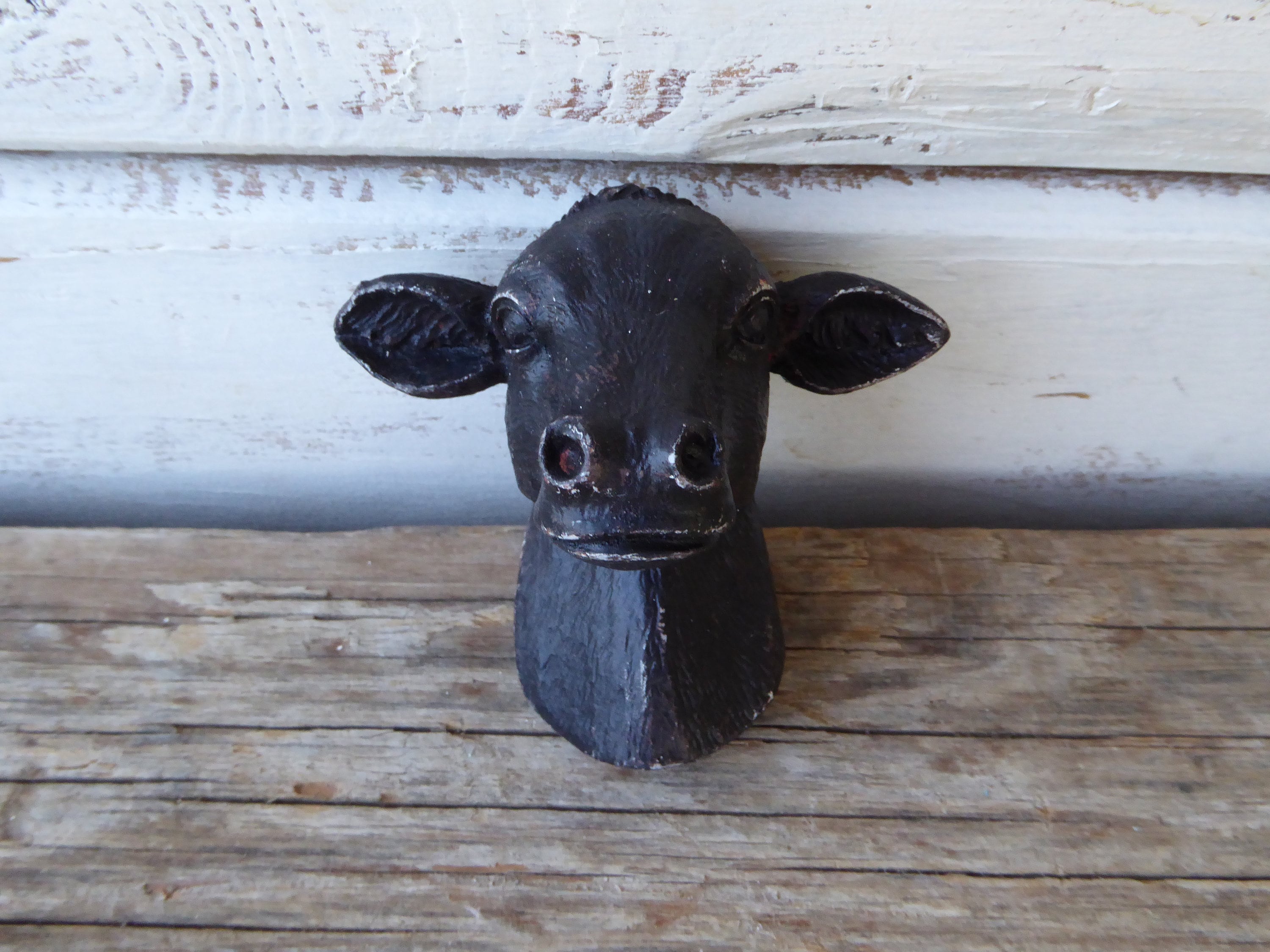 COW Head Brown Calf Knob = Farmhouse = Distressed Cabinet Drawer Pull - Rustic Decor
