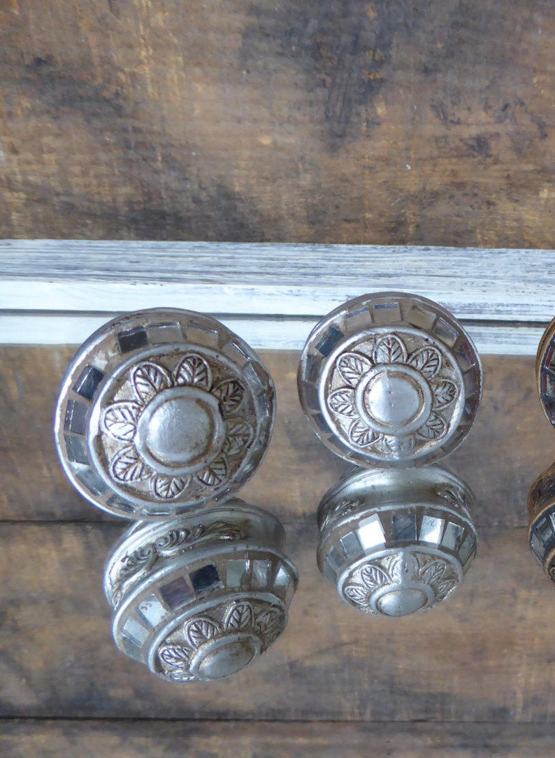 Antique Pewter Round Resin Knob with Mirrors Mirrored Drawer Etsy