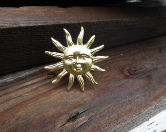 Matte GOLD SUN Metal Knob Drawer Pull Nature Sunshine Sun Face BoHo Unique DIY Home Decor