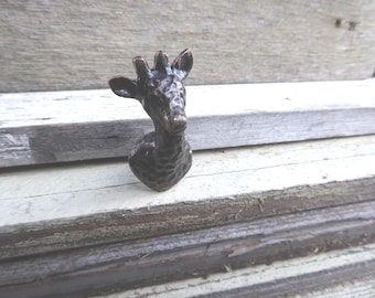 Antique Bronze GIRAFFE Head Metal Knob Drawer Pull Animal Character Nature Jungle Sarfari Home Decor