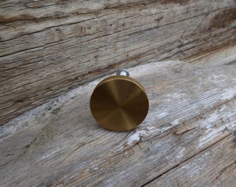 Flat Round Circle Brushed Brass Metal Knob Drawer Pull Simple Modern Urban Vintage Home Decor DIY
