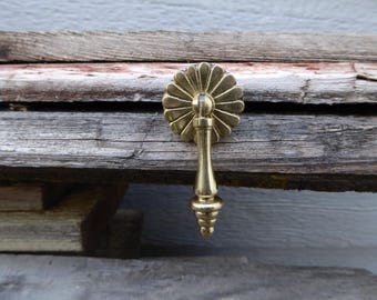 Gold Tear Drop Teardrop with Floral Flower Base Drawer Pull Knob Sleek Modern Cottage BoHo Cabinet Hardware