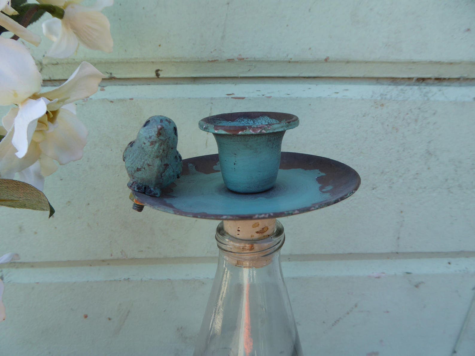 Rustic Metal Bird Bottle Stopper Candle Holder Farmhouse Etsy
