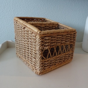 Vintage Rattan Wicker Wrapped Tiered Organizer Two Tiers Desk Accessory Basket Office Kitchen ~ Organizer Accessories Storage ~ Home Decor