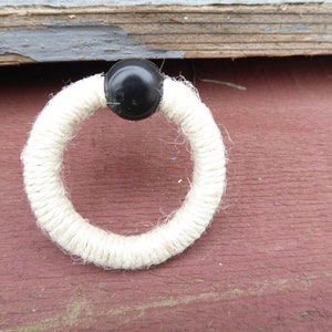 Creamy White Jute Wrapped  with Black Metal Ring Drawer Pull Knob Handle Beach Cottage Urban Modern Cabinet DIY Project