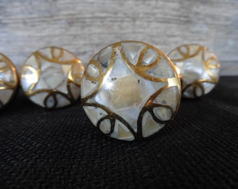 Gold and Iridescent Abalone Shell Knob Drawer Pull ~ Modern Art Deco Geometric