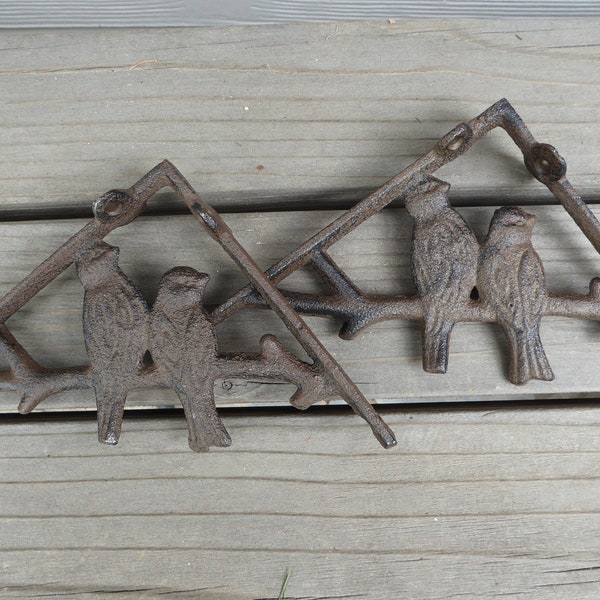 Set of 2 Small BIRDS Bird Family Love Bird Shelf Brackets Cast Iron Metal Nature Garden Cottage Rustic Wall Decor Corner Trims Home Decor