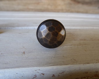 Small Mini Oil Rubbed Bronze Hammered Round Metal Knob Drawer Pull - Rustic Modern Industrial Urban Farmhouse