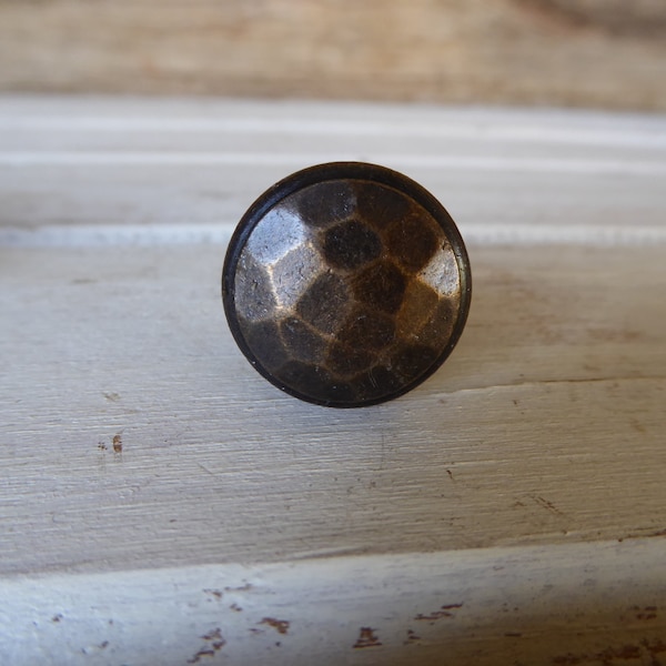 Small Mini Oil Rubbed Bronze Hammered Round Metal Knob Drawer Pull - Rustic Modern Industrial Urban Farmhouse