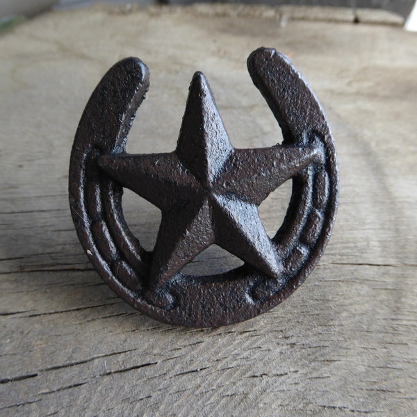 Rustic HORSESHOE Star Knob - Decorative Dresser Drawer Pulls - Cast Iron - Farmhouse - Cowboy - Country