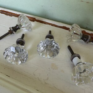 Flare Cut Flower Bud Star Clear GLASS Knob Drawer Pull Rustic Romantic Country image 4