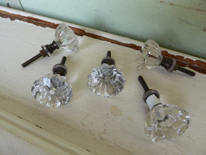 Flare Cut Flower Bud Star Clear GLASS Knob Drawer Pull Rustic Romantic Country image 4