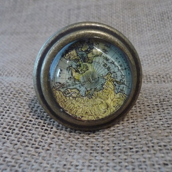 Antique Brass Metal Map Globe Atlas Drawer Pull Knob Travel Countries World Home Decor Dresser Cabinet