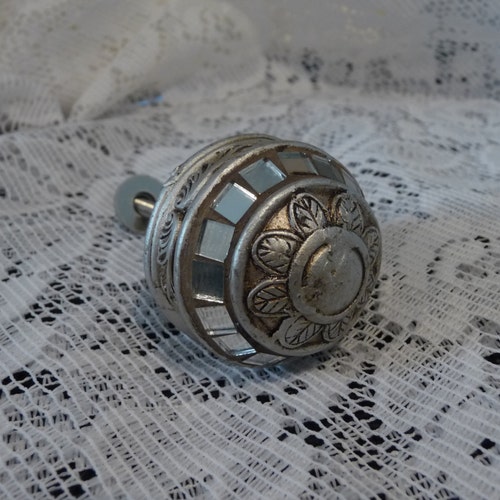 Antique Pewter Round Resin Knob With Mirrors Mirrored Drawer Etsy