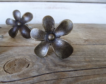 Oil Rubbed Bronze Metal FLOWER Knob Drawer Pull - Whimsical Rustic Floral Romantic Country Fixer Upper DIY Home Decor