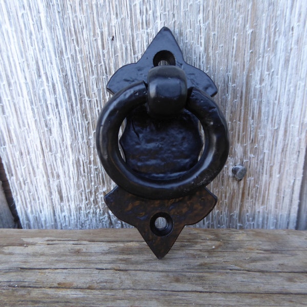 Cast Iron OLD WORLD Black Ring Drawer Pull Knob Handle Vintage Inspired Medieval Hardware DIY Project