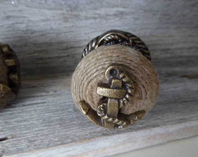 Ship Boat ANCHOR Knob Jute Rope Metal Knob Dresser Drawer Pull Beach