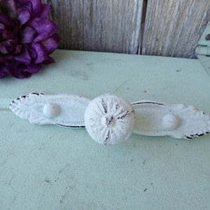 Distressed White Large Cast Iron Cabinet Pull -Rustic Handle Knob with back plate - Drawer Pull Urban Farmhouse Cottage Decor