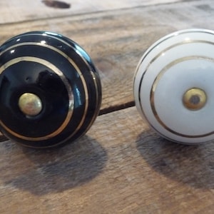Black or White with Gold Round Ceramic  Knob / Drawer Pull ~ Home Decor ~ Dresser Cabinet ~ You Choose ~ Beautiful Elegant