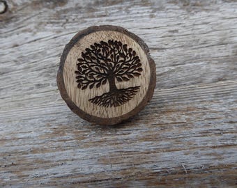 Wood Tree of Life Knob Drawer Pull Rustic Bark Edge Wood Grain Engraved Center Nature Outdoors Cottage Cabin Home Decor