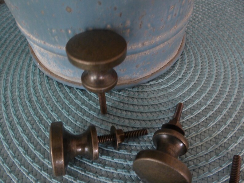 Antique Bronze Flat Round Circle Knob Drawer Pull Rustic Vintage Farmhouse Hardware DIY Project image 4
