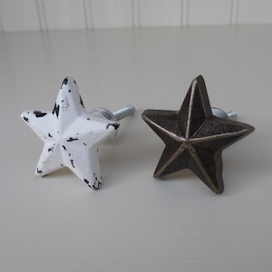 Rustic Western STAR Knobs Distressed White or Antique Bronze Drawer Pulls Patriotic Cabinet Shabby Chic Home Decor image 4