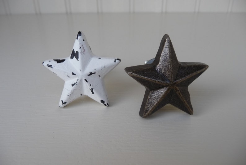 Rustic Western STAR Knobs Distressed White or Antique Bronze Drawer Pulls Patriotic Cabinet Shabby Chic Home Decor image 2