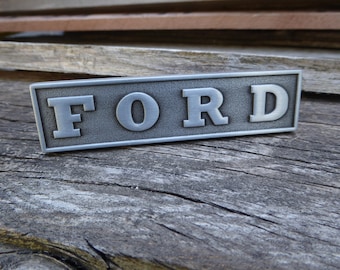 FORD Handle - Metal Brushed Nickel Drawer Pull Block Letters - Auto car knob Garage Man Cave Decor