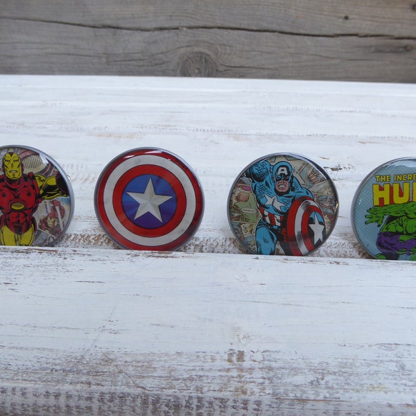 Choose - Marvel Comic Character KNOB - Captain America ~ Iron Man ~ Hulk - Superhero Super Hero Cabinet Drawer Pull - Boys Room knobs Decor