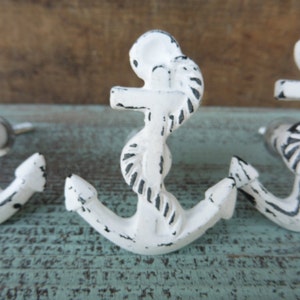 White ANCHOR Knob - Chippy Distressed Decorative Dresser Drawer Pulls - Beach Nautical Shabby Chic Romantic Country