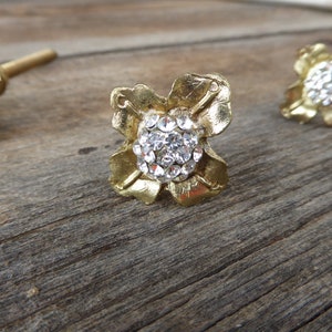 Small Gold with Rhinestone Center Flower Floral Knob Drawer Pull  ~ Home Decor Dresser Cabinet ~ Modern Romantic Elegant She Shed