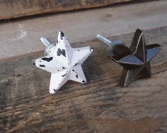 Rustic Western STAR Knobs - Distressed White or Antique Bronze Drawer Pulls - Patriotic - Cabinet - Shabby Chic Home Decor