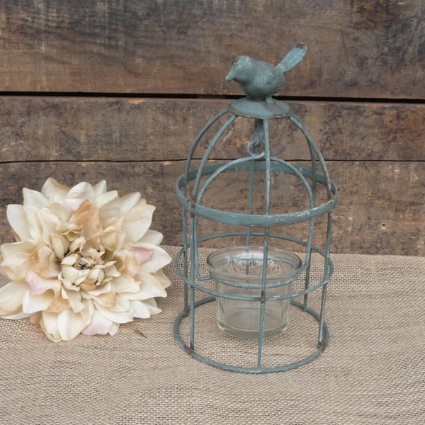 Rustic BIRD CAGE Metal Candle Holder ~ Lantern Tea Light tealight ~ Birdcage Verdigris Shabby Chic Patio Bird Decor