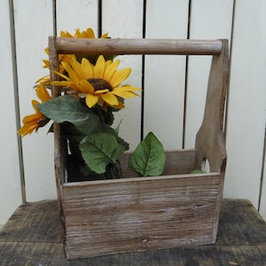 Distressed Light White Wash WOOD Box Caddy Crate ~ Tool Box Rustic Urban Farmhouse Industrial Nautical Home Decor Storage Organization