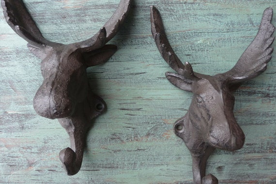 Moose Towel or Coat Hook Rustic Lodge Hunting Cabin Metal Art Bath Wall Decor