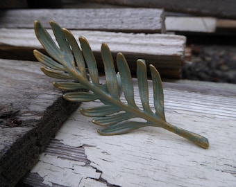 Green and Gold PALM LEAF Metal Knob Drawer Pull Leaves Nature Cottage Country DIY Home Decor