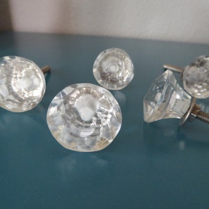 Small Diamond Cut Clear Glass Knob Drawer Pull ~ Shabby Chic - Rustic Romantic Country Dresser Cabinet