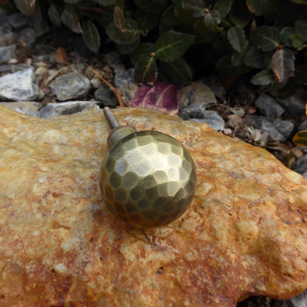 Round Ball Rustic Matte Gold Dimpled Hammered Metal Knob Drawer Pull - Industrial Urban Modern