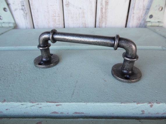 Antique Nickel Pipe Handle Drawer Pull Industrial Modern Etsy