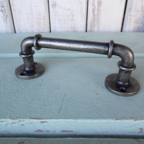 Antique Nickel PIPE HANDLE Drawer Pull ~ Industrial Modern Steampunk Plumbing Pipeworks