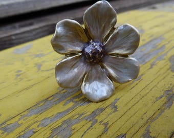 Ivory and Rose Gold Enamel Flower Floral Drawer Pull Knob Elegant Romantic Charming Home Cottage Decor DIY Hardware