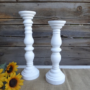 Distressed True White Wood Pillar Candle Holder Stick Candlestick Home Urban Farmhouse Modern Vintage French Country Cottage