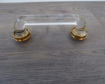 Metallic Gold Metal & Glass Handle Drawer Pull  Sleek Modern Elegant Simple Pull