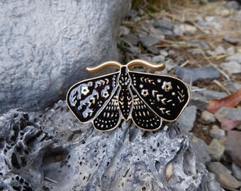 Black and Gold Enamel Inlay BUTTERFLY Knob Drawer Pull Cottage Garden Nature Outdoors Insects  Home Decor