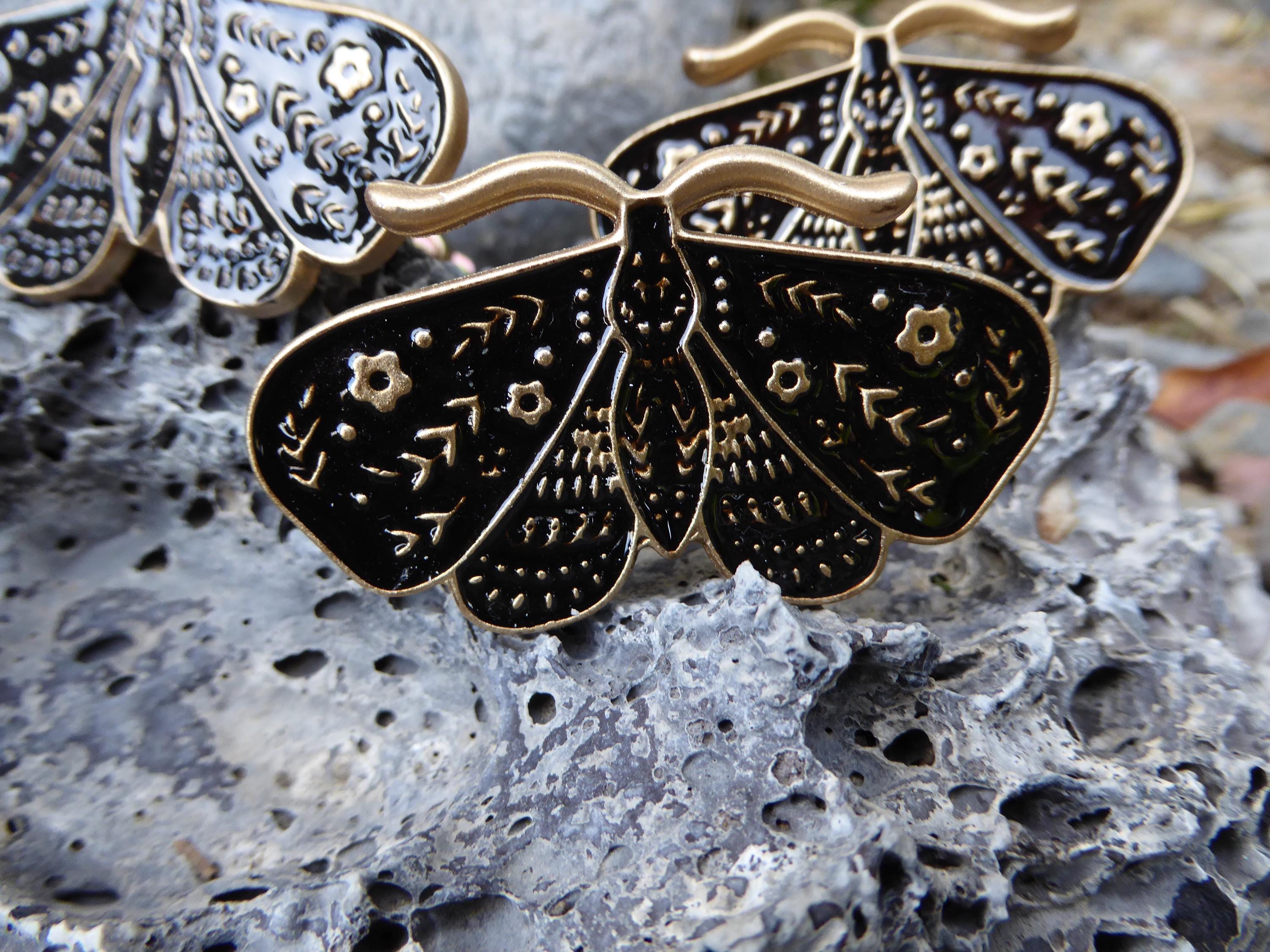 Insect Inlays Black and Gold Enamel Inlay BUTTERFLY Knob Drawer Pull Cottage Garden ...