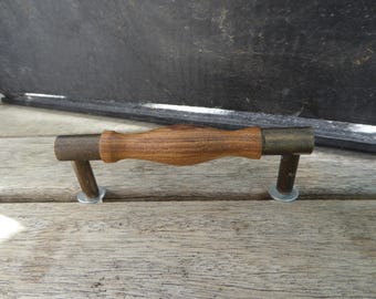 Bronze Metal & Wood HANDLE Drawer Pull ~ Industrial Modern Urban Farmhouse Rustic Knob Sleek
