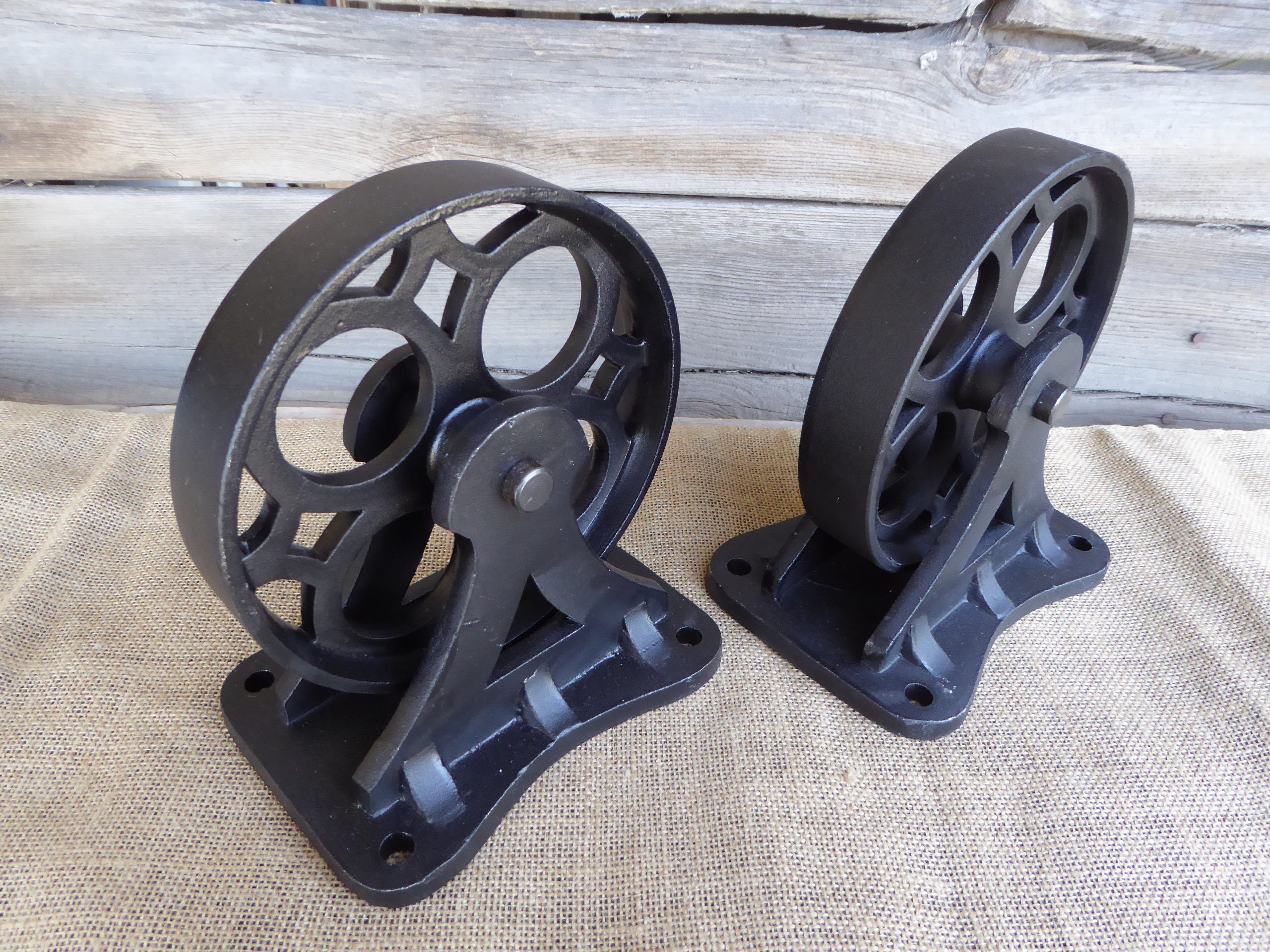 Set of 2 Vintage Inspired Metal Iron LARGE CASTER WHEELS